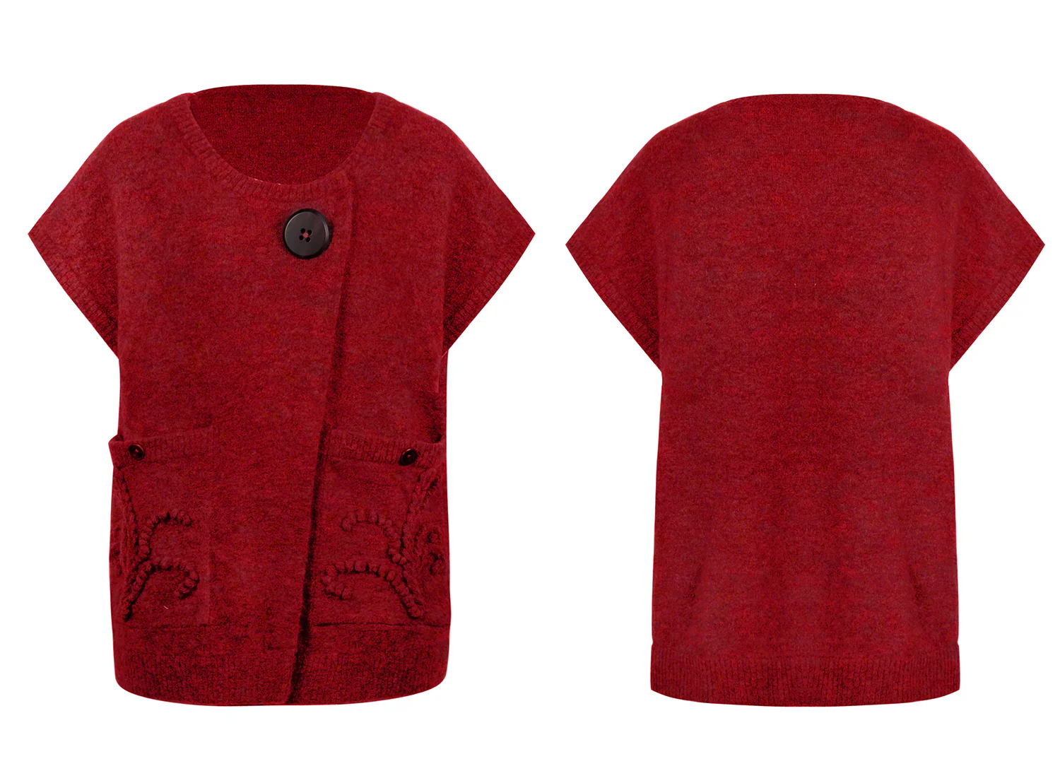 NAN KNITS 25 Autumn and Winter Three-dimensional Floral Slant-collar Vest NAN-N25AWVE05RED-HONG Red - Image 5