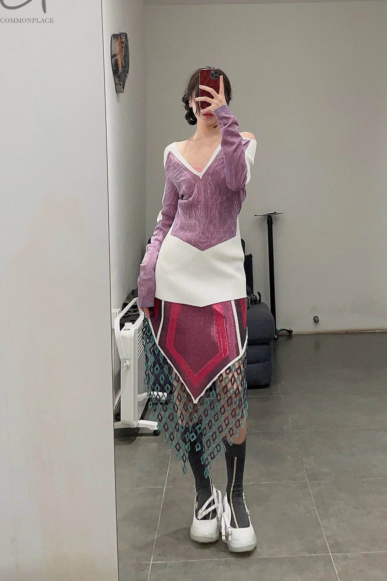 NAN KNITS crochet knitted panel cutout navy skirt 21021908 color - Image 12