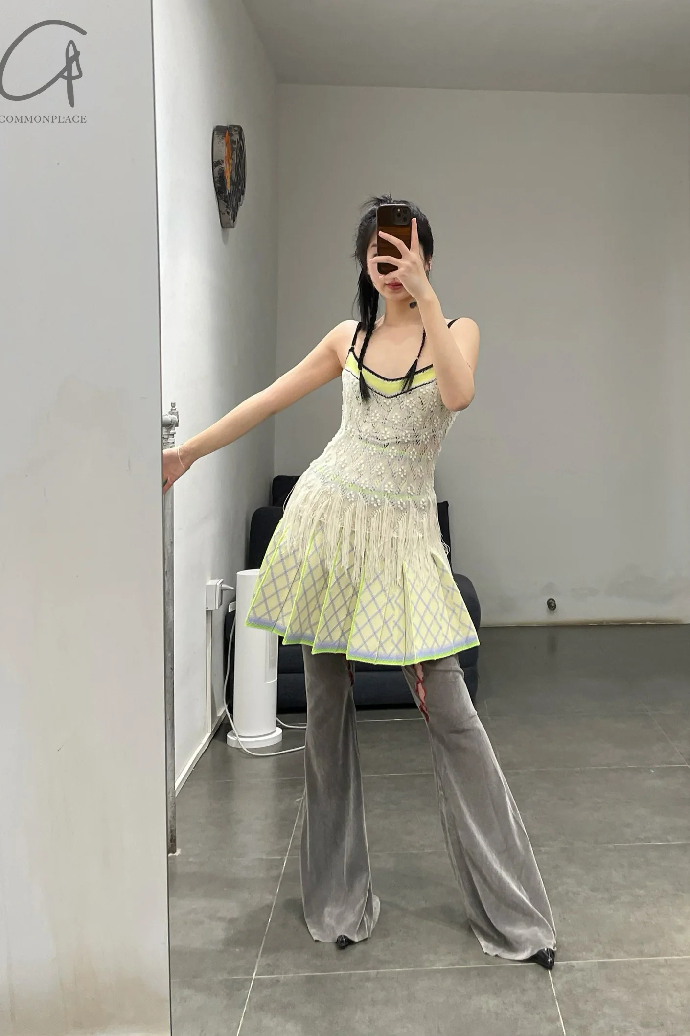 NAN KNITS gradient plaid skirt N24SSSK14-2GRE - Image 8