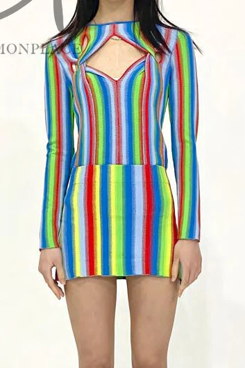 NAN KNITS Gradient Striped Skirt 22011116 Color Blocking - Image 4
