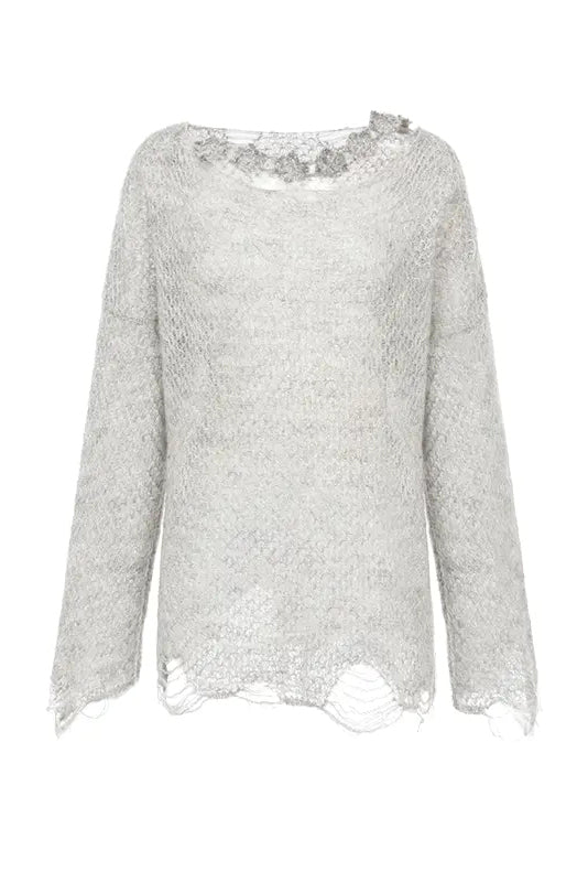 NAN KNITS Solid Mohair Top NAN-22111622-HUI Off-White - Image 5