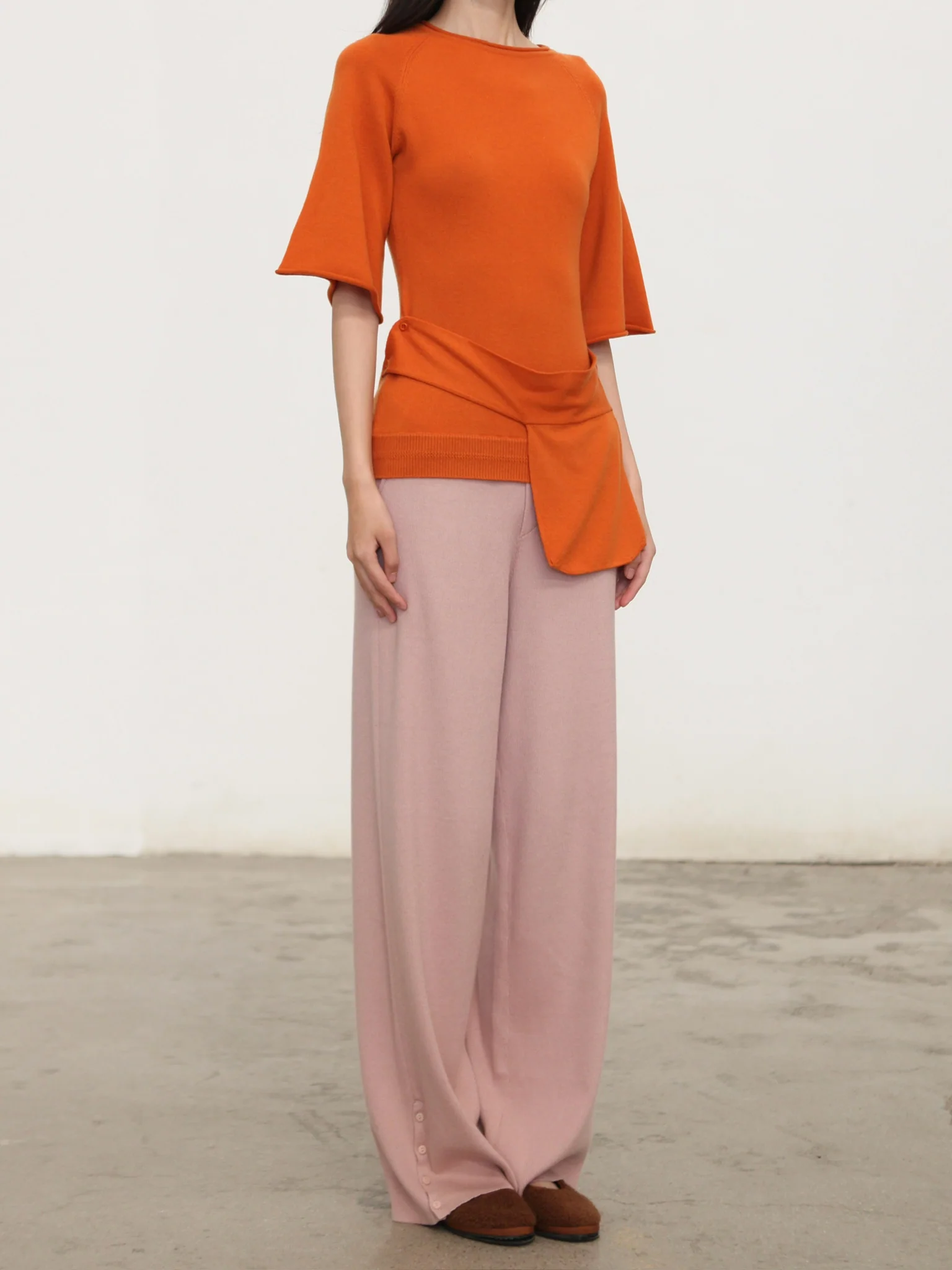 o cloche code 25 Autumn/Winter Cotton Cashmere Button-Up Knit Trousers Women's OCC-OH01P877-HF LOTUS Pink - Image 7