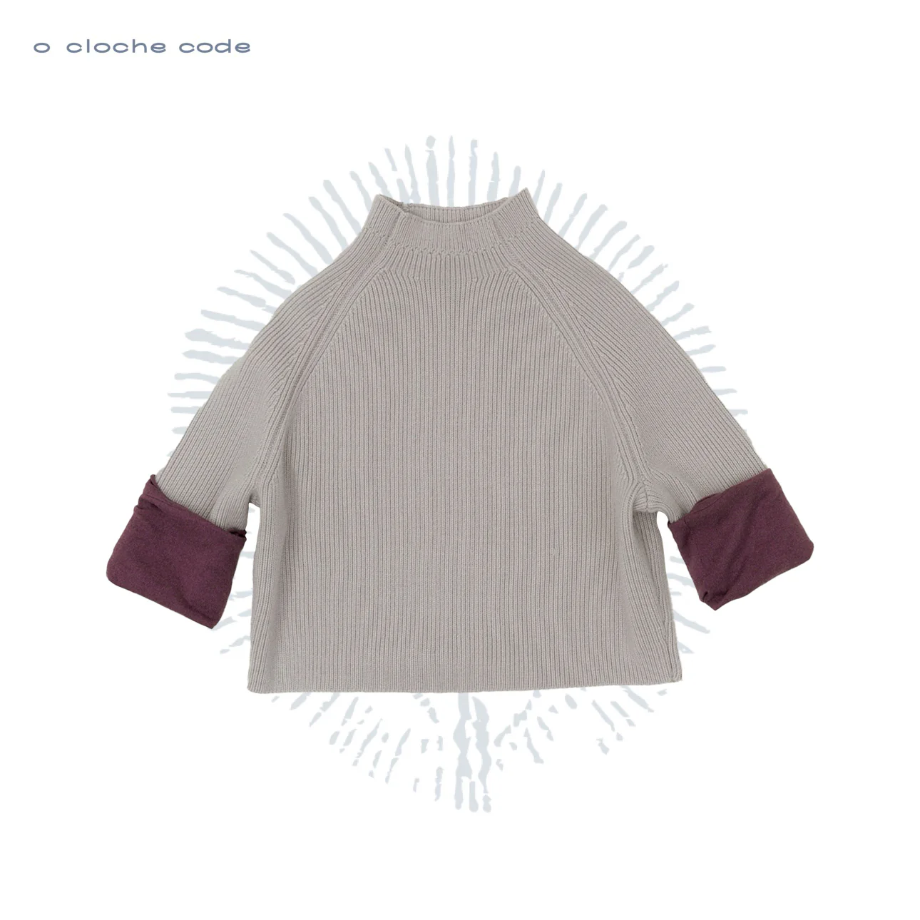 o cloche code 25 Fall/Winter Chunky Knit Color Block Sleeve Sweater Merino Wool Knit OCC-OH01T887-YBZH Silver White/Purple Gray - Image 11
