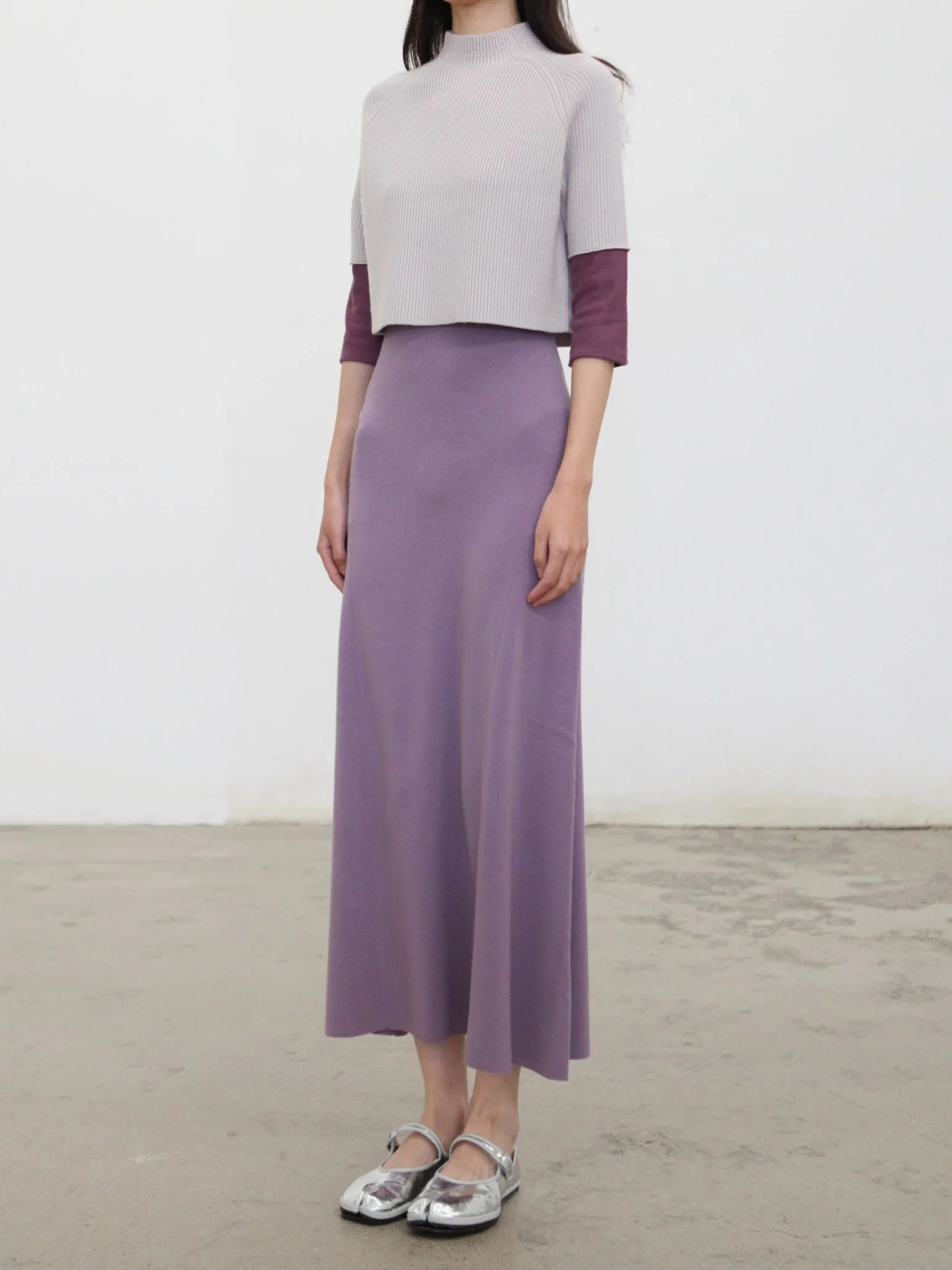 o cloche code 25 Fall/Winter Chunky Knit Color Block Sleeve Sweater Merino Wool Knit OCC-OH01T887-YBZH Silver White/Purple Gray - Image 3
