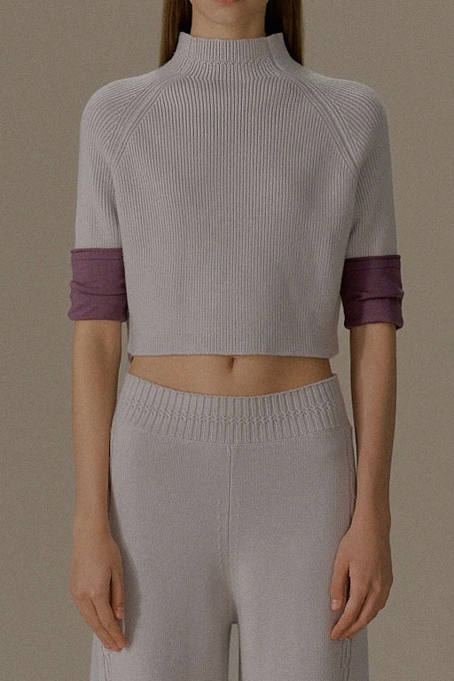 o cloche code 25 Fall/Winter Chunky Knit Color Block Sleeve Sweater Merino Wool Knit OCC-OH01T887-YBZH Silver White/Purple Gray - Image 6
