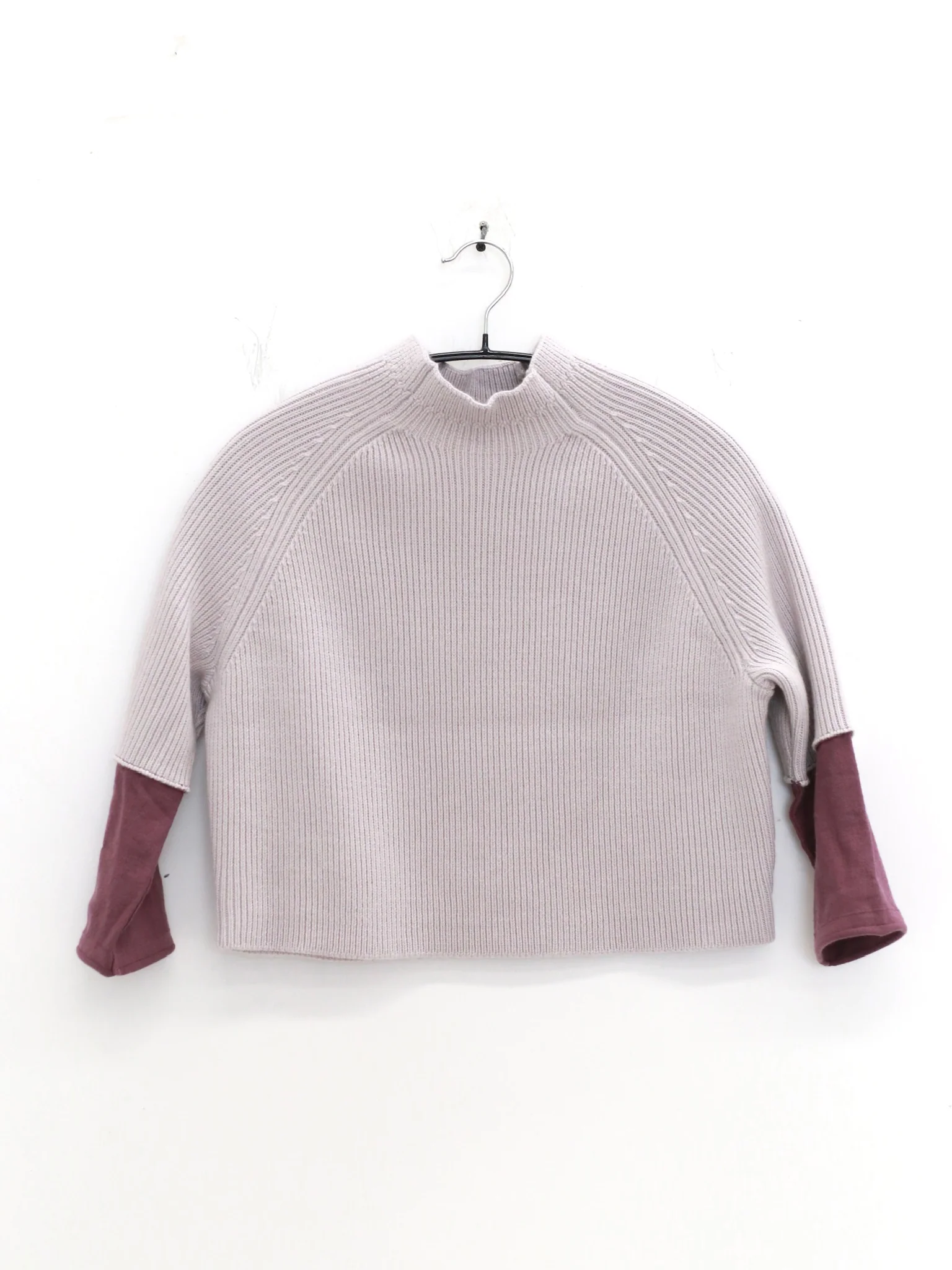 o cloche code 25 Fall/Winter Chunky Knit Color Block Sleeve Sweater Merino Wool Knit OCC-OH01T887-YBZH Silver White/Purple Gray - Image 7