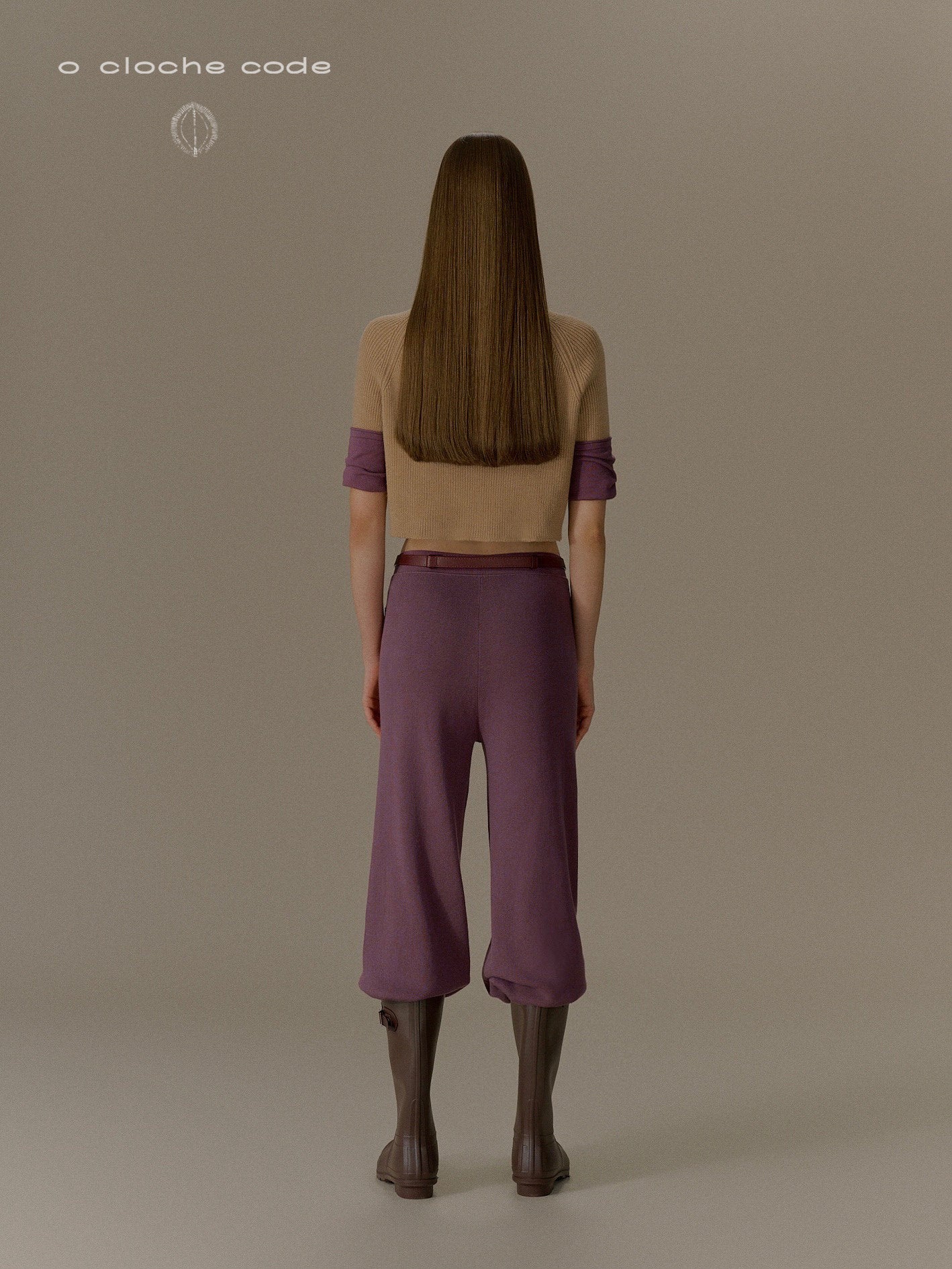 o cloche code 25 Fall/Winter Chunky Knit Color Block Sleeve Sweater, Merino Wool Knit OCC-OH01T887-ZDZ, Brown/Purple-Grey - Image 3