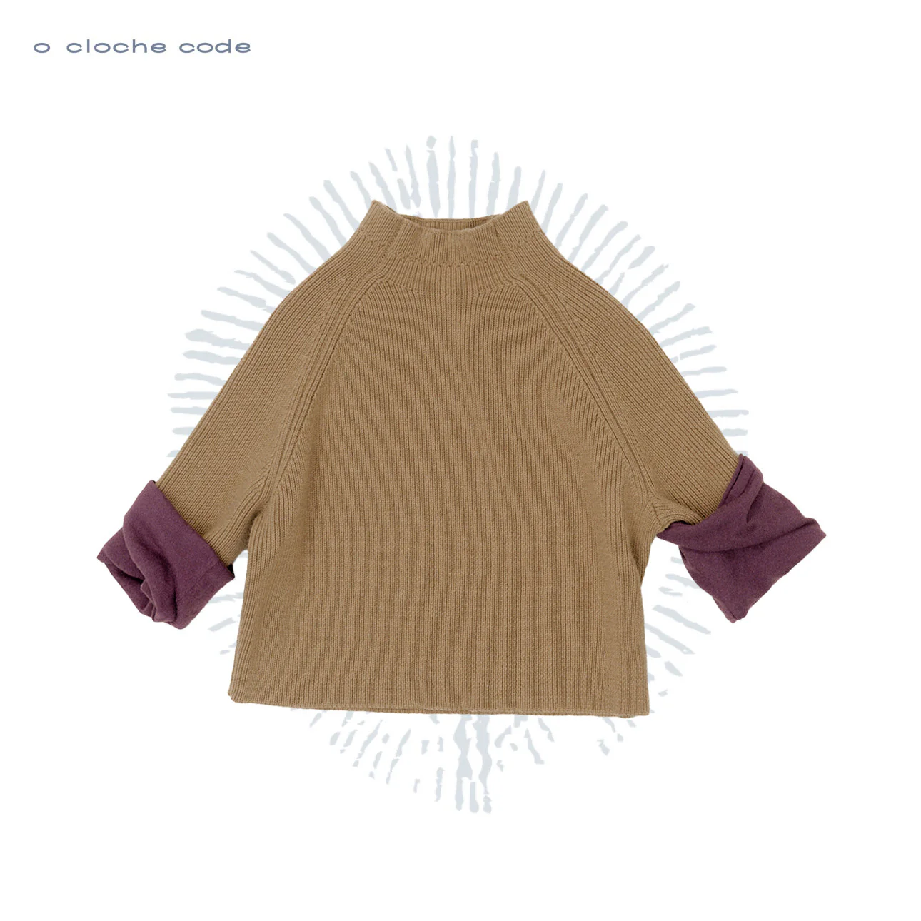 o cloche code 25 Fall/Winter Chunky Knit Color Block Sleeve Sweater, Merino Wool Knit OCC-OH01T887-ZDZ, Brown/Purple-Grey - Image 4