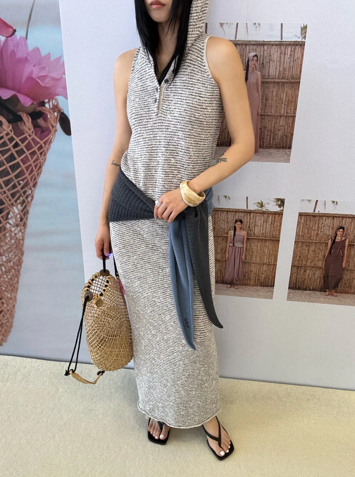 o cloche code 26SS striped tie-waist skirt OCC-OH26SQ035-HBHH H-H floral white/floral gray - Image 7