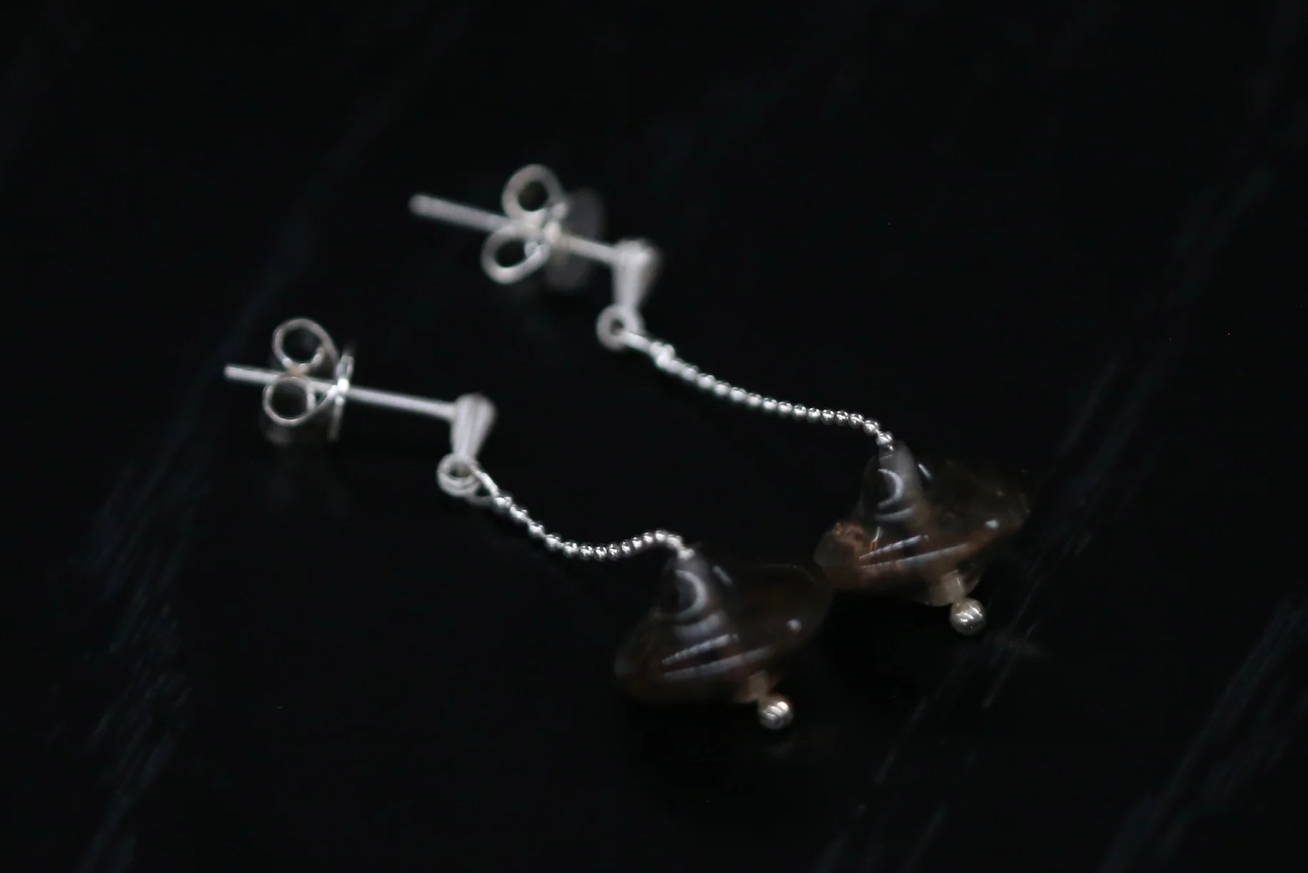 OLIO E ACETO 24 Autumn and Winter Sterling Silver Agate/Smoky Quartz Flying Saucer Fruit Earrings OLIO-OA11E11-CHAYIN Brown/Silver - Image 3