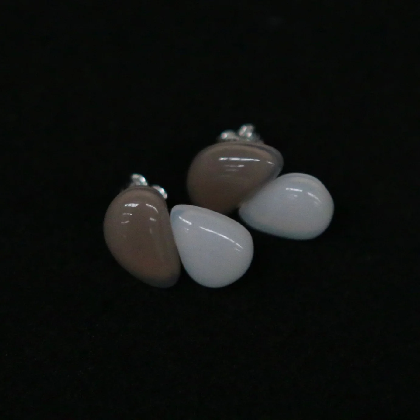 OLIO E ACETO Sterling Silver Tiger's Eye/Agate Glowing Earrings OLIO-OA14E09-HB Grey/White （OA14E08） - Image 2