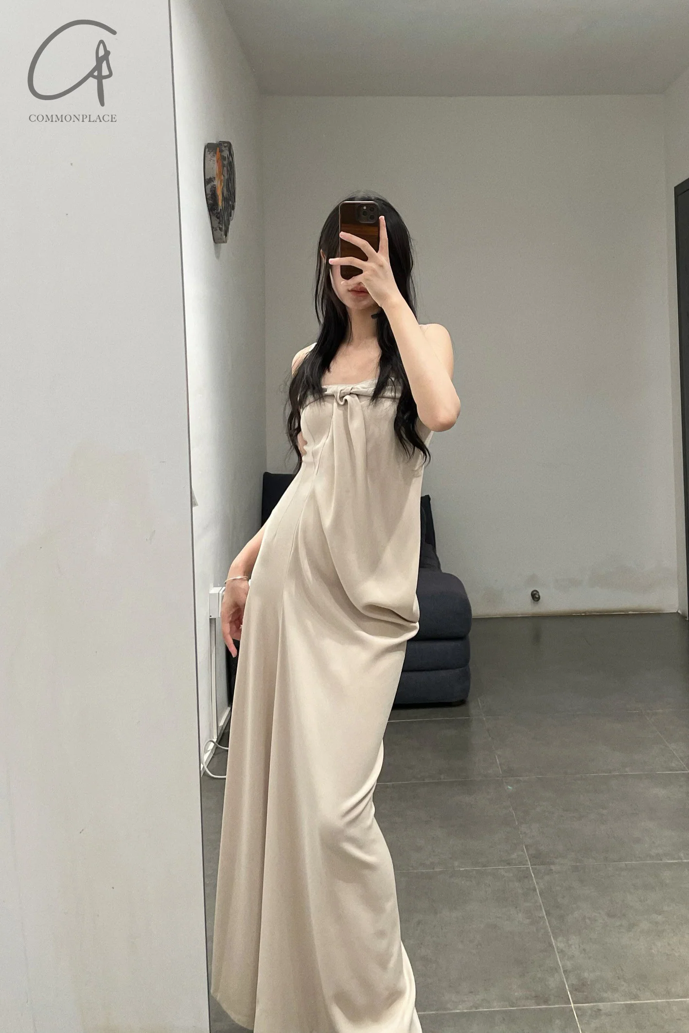 OUDE WAAG 24 Autumn and Winter Asymmetric Drape Dress OW-24AW- DS19A1WI180-MH POW1 Beige Gray OW-24AW-DS02P1PK220 - Image 11