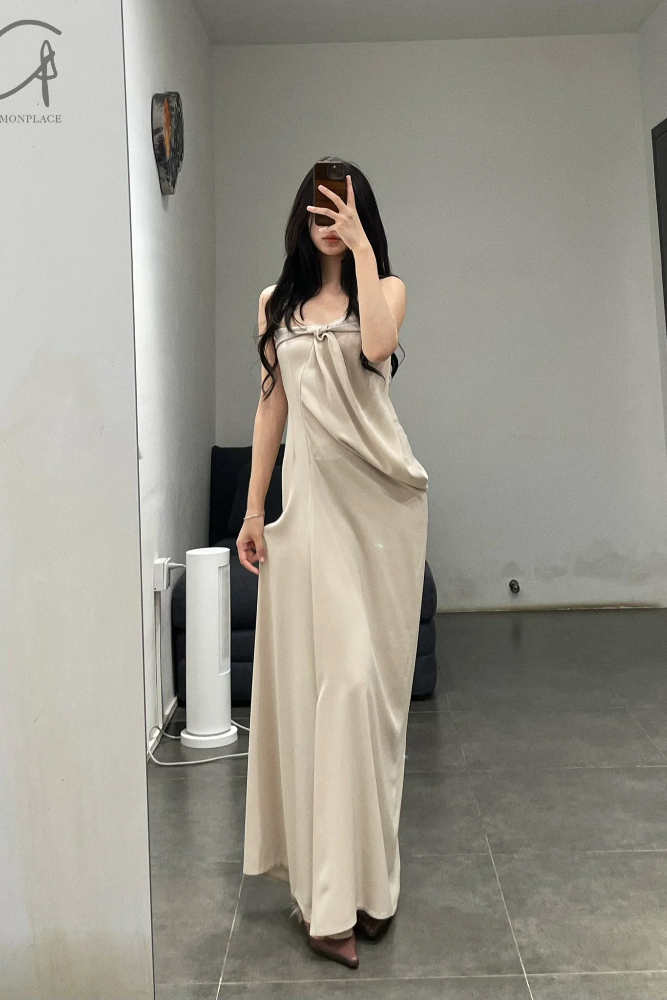 OUDE WAAG 24 Autumn and Winter Asymmetric Drape Dress OW-24AW- DS19A1WI180-MH POW1 Beige Gray OW-24AW-DS02P1PK220 - Image 13