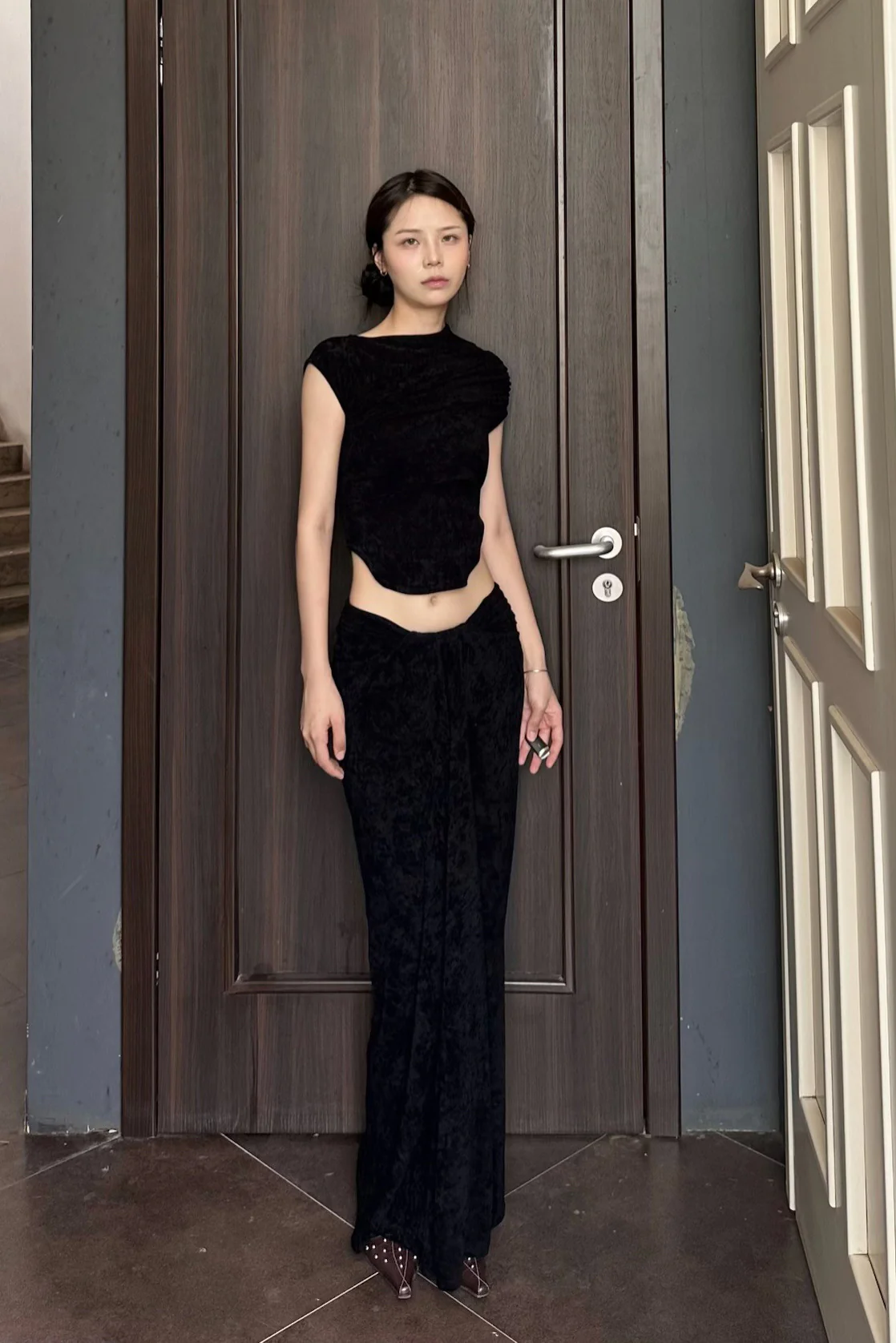 OUDE WAAG 24 Autumn and Winter Draped Knit Skirt Series OW-OW-24AW-SK02-HEI Black - Image 20