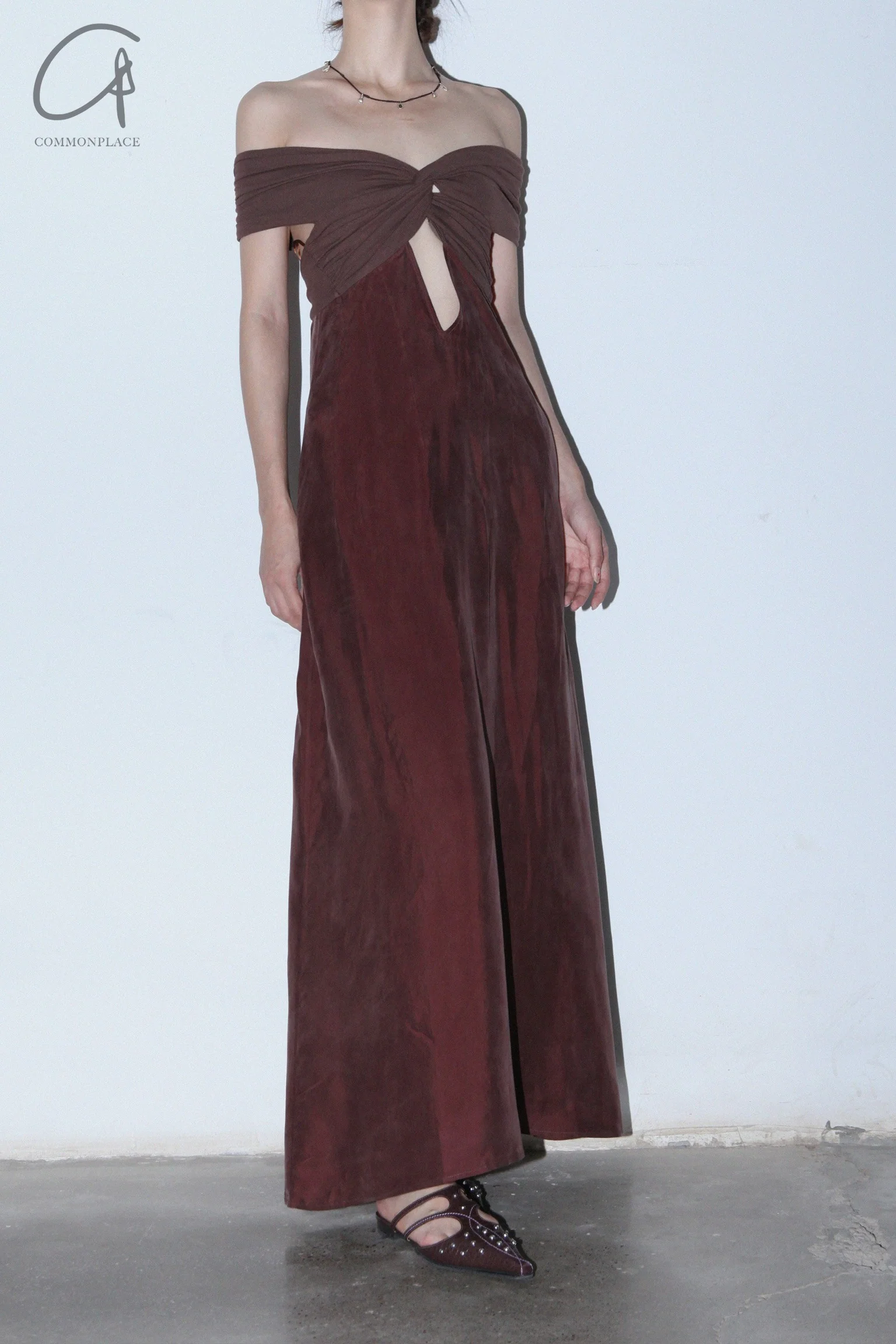 OUDE WAAG 24 autumn and winter knot patchwork dress OW-OW-24AW-DS21R1BR440-KAFEI coffee color - Image 6