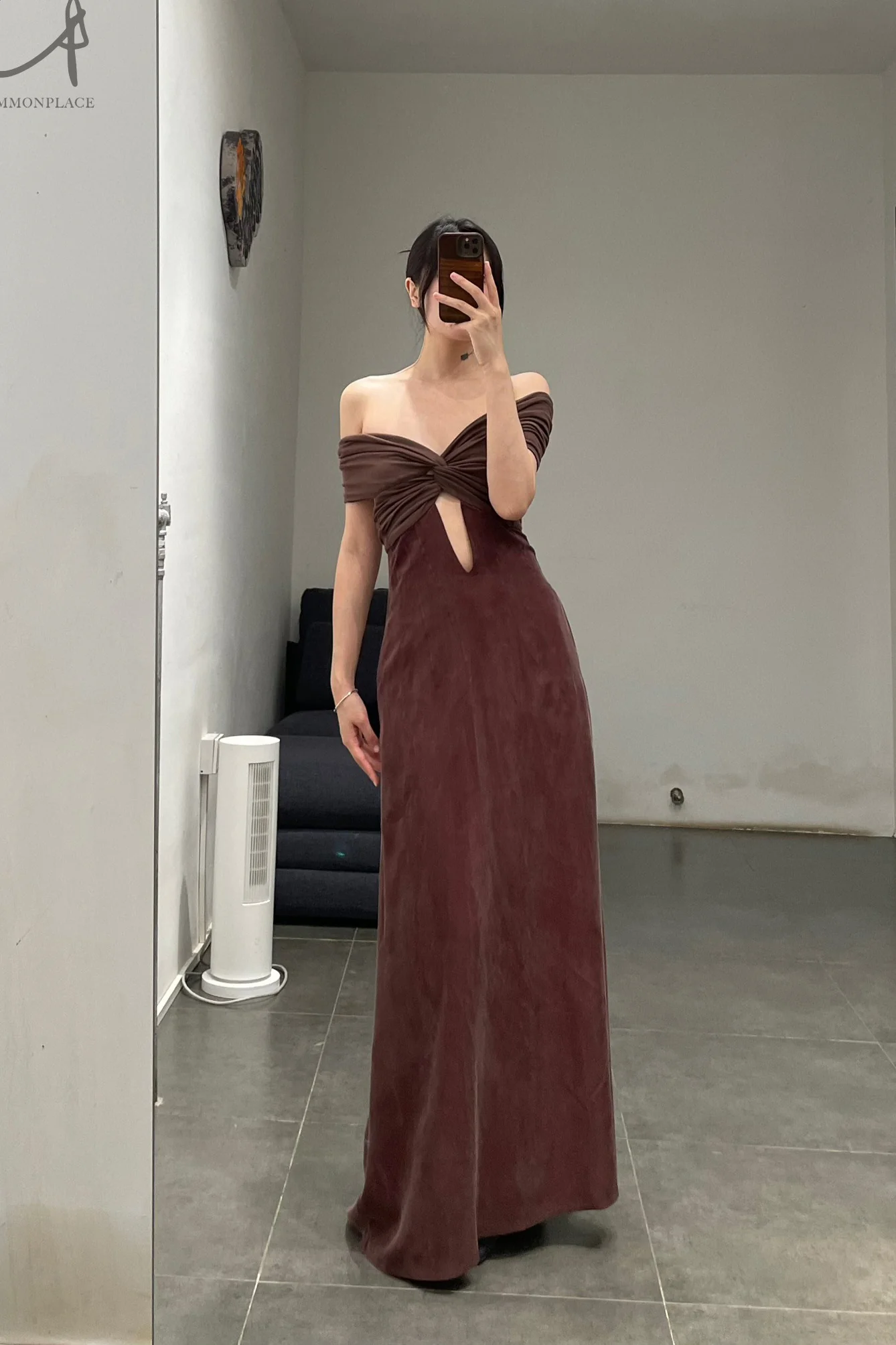 OUDE WAAG 24 autumn and winter knot patchwork dress OW-OW-24AW-DS21R1BR440-KAFEI coffee color - Image 8