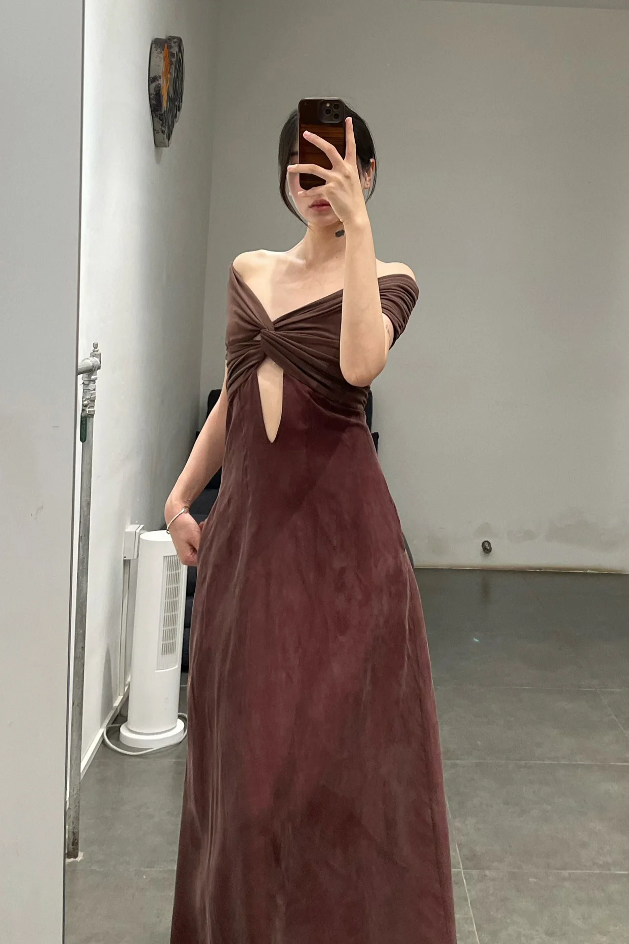 OUDE WAAG 24 autumn and winter knot patchwork dress OW-OW-24AW-DS21R1BR440-KAFEI coffee color - Image 9