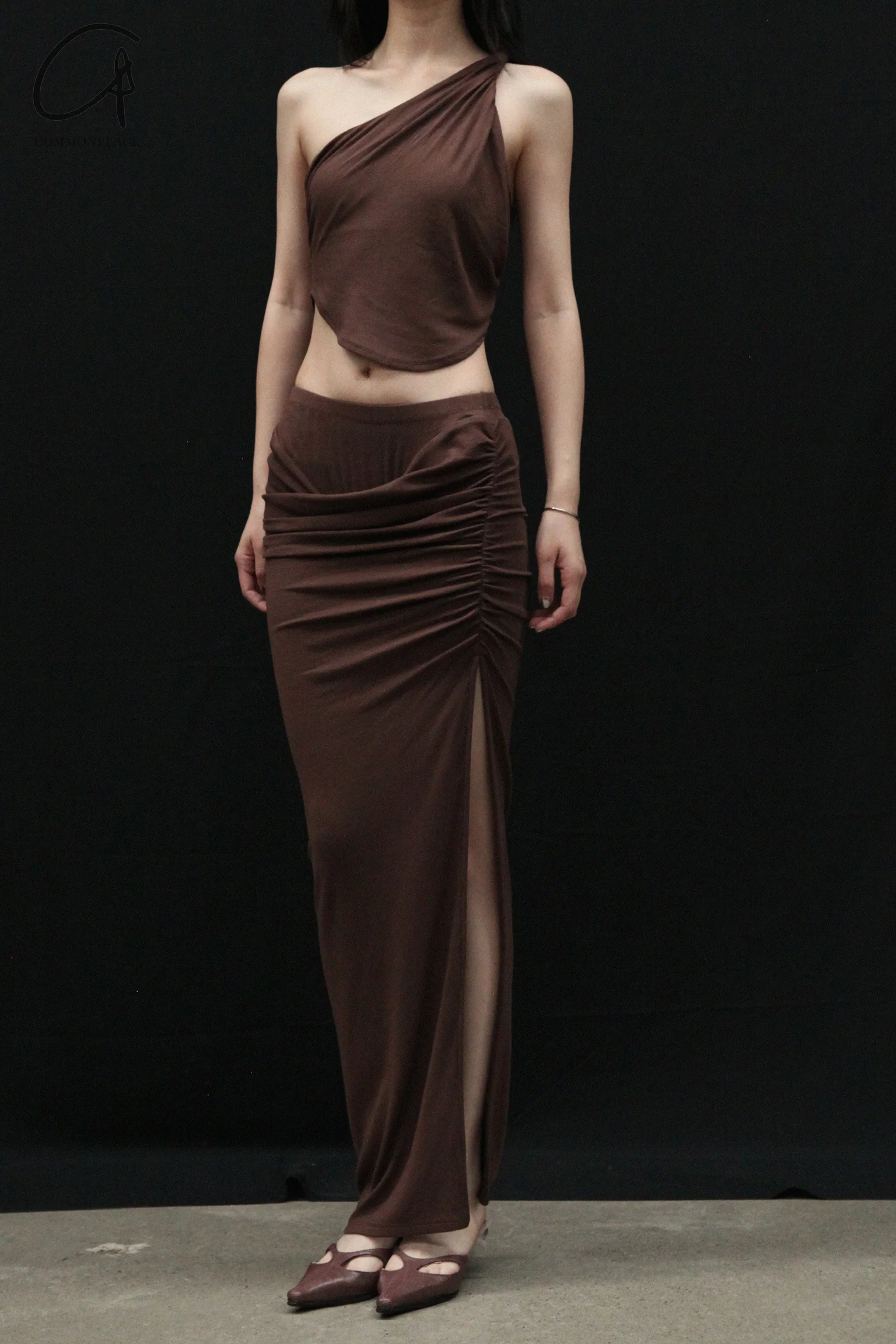 OUDE WAAG 24 Autumn and Winter One Shoulder Knot Vest OW-24AW -TP08R1BR440 Coffee OW-24AW -TP08 - Image 3