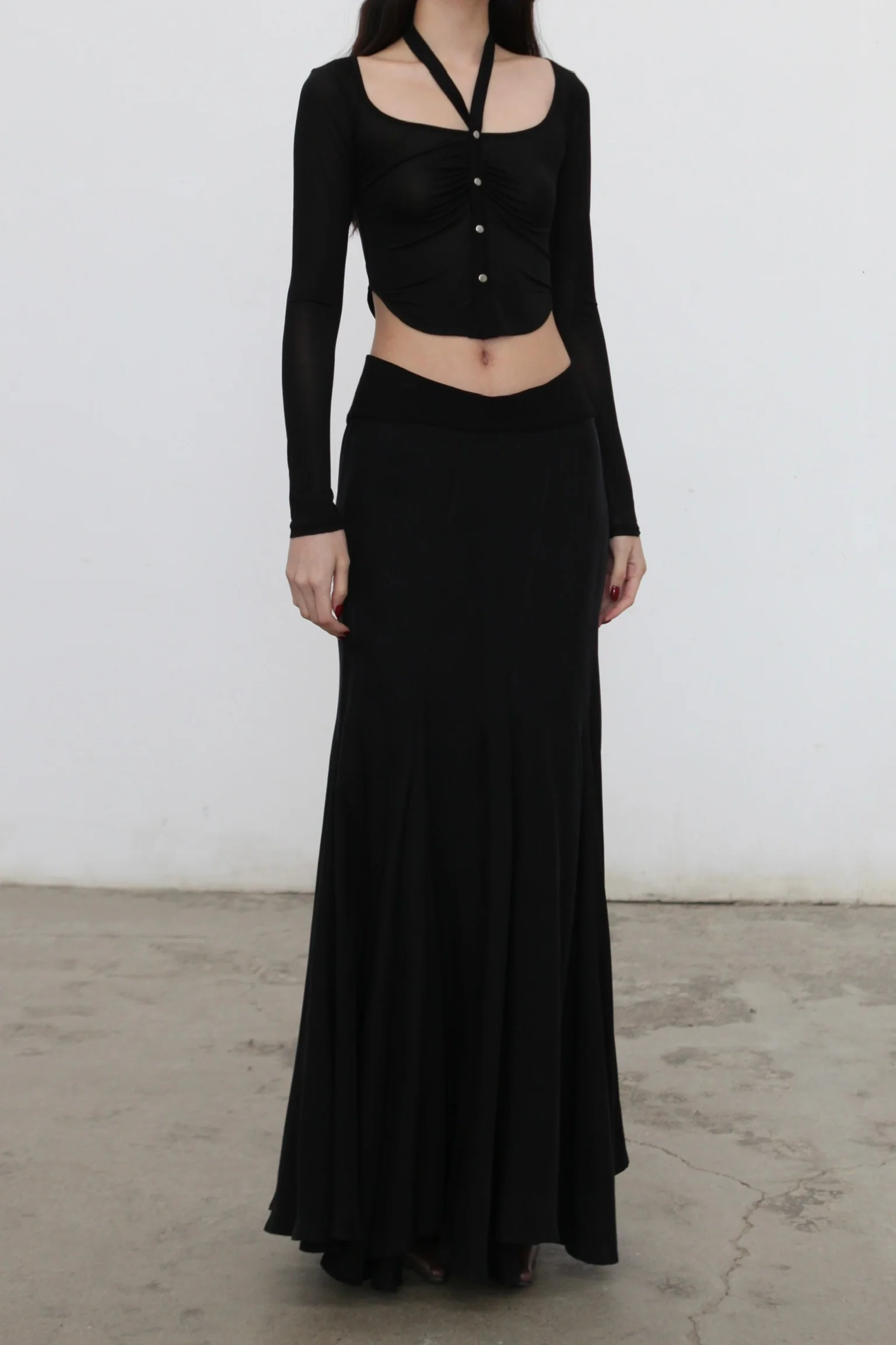 OUDE WAAG 24 Autumn and Winter Splicing Cupro-Ammonium Silk Fishtail Skirt Series OW-24AW -SK15C2BL900-HEI Black OW-24AW -SK15 - Image 5
