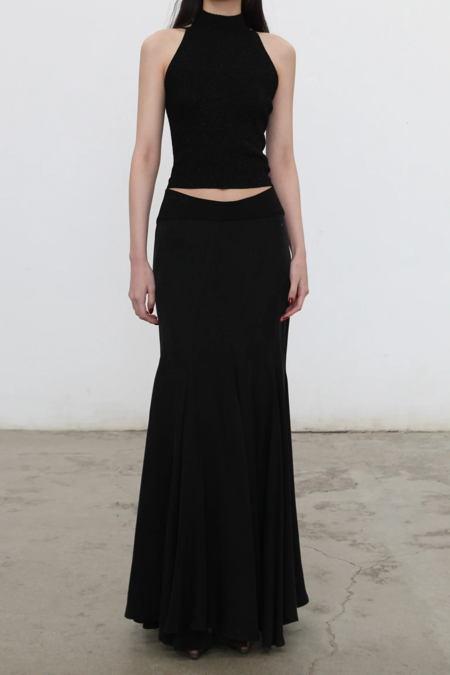 OUDE WAAG 24 Autumn and Winter Splicing Cupro-Ammonium Silk Fishtail Skirt Series OW-24AW -SK15C2BL900-HEI Black OW-24AW -SK15 - Image 8