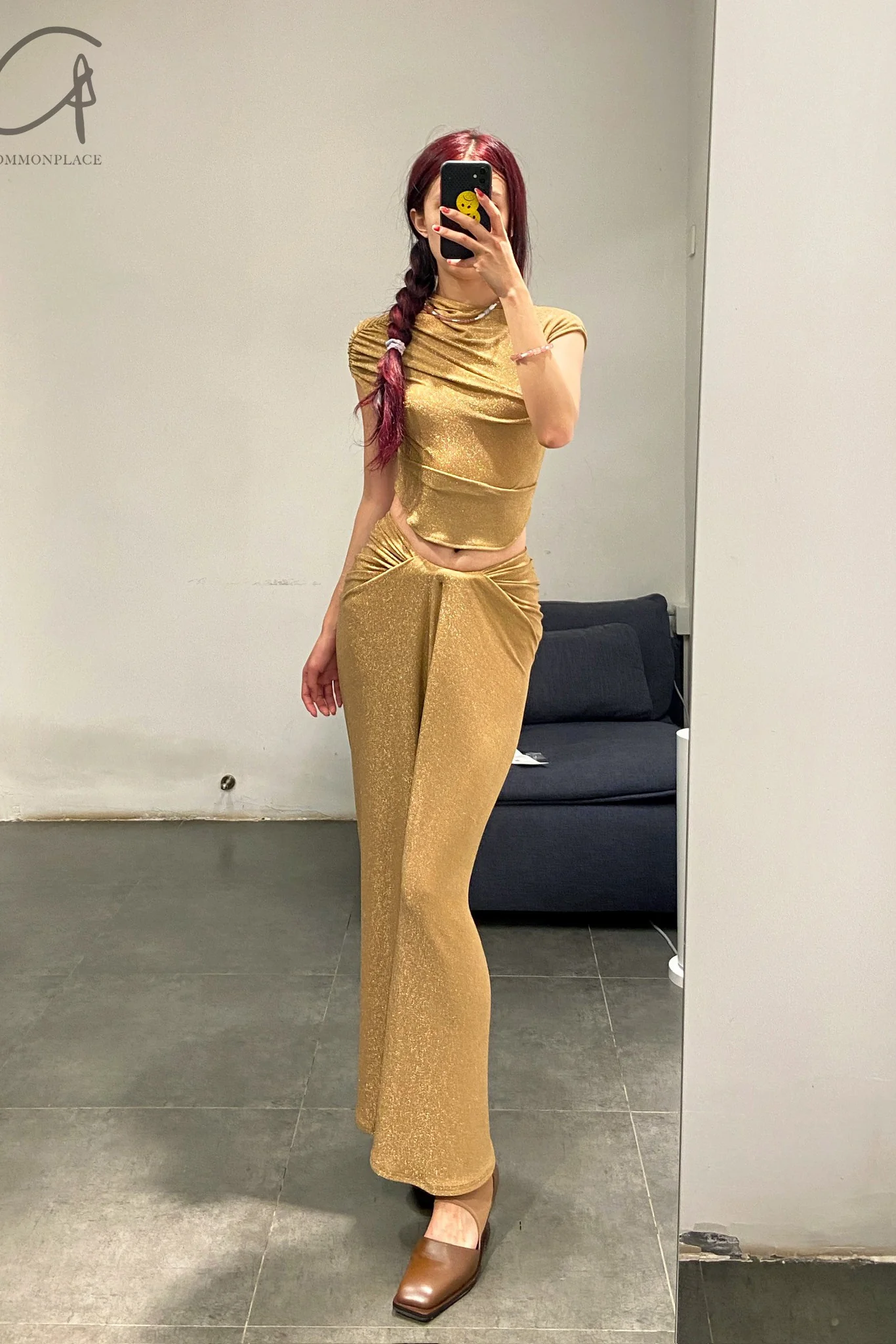 OUDE WAAG 24 autumn and winter velvet pleated top OW-OW-24AW-TP09-JIN gold - Image 14