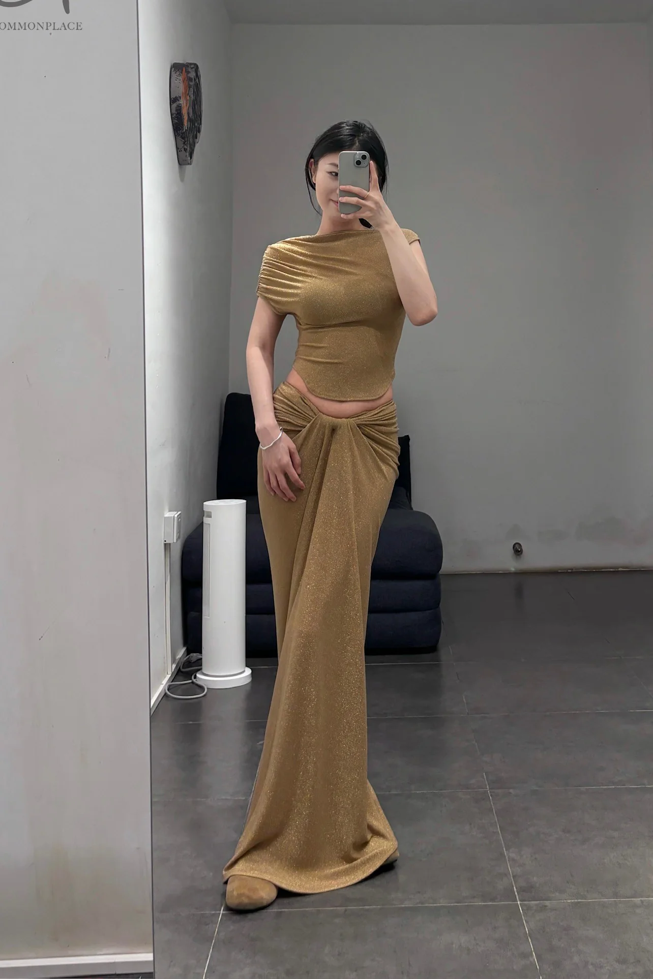 OUDE WAAG 24 autumn and winter velvet pleated top OW-OW-24AW-TP09-JIN gold - Image 15