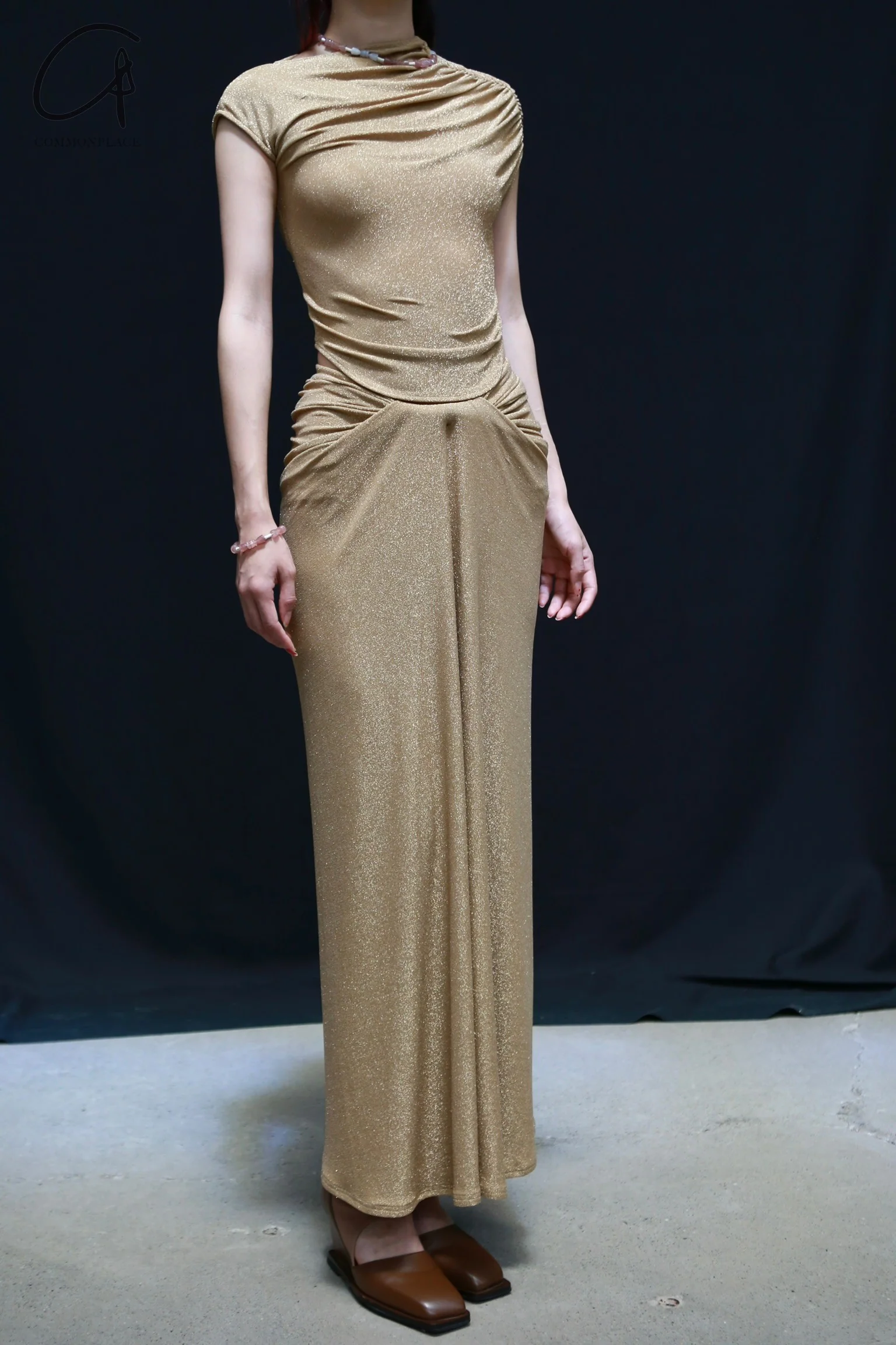 OUDE WAAG 24 autumn and winter velvet pleated top OW-OW-24AW-TP09-JIN gold - Image 2