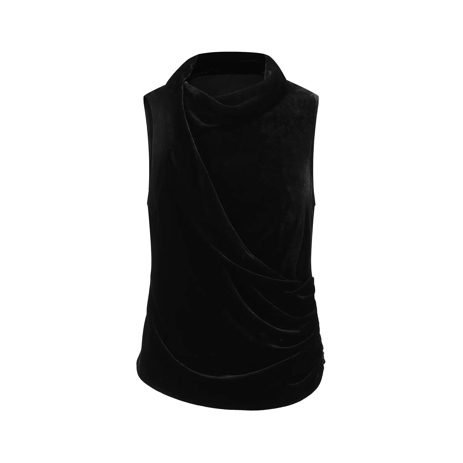 OUDE WAAG 25 autumn and winter halter neck draped velvet vest OW-OW-25AW-TP13-HEI black - Image 4