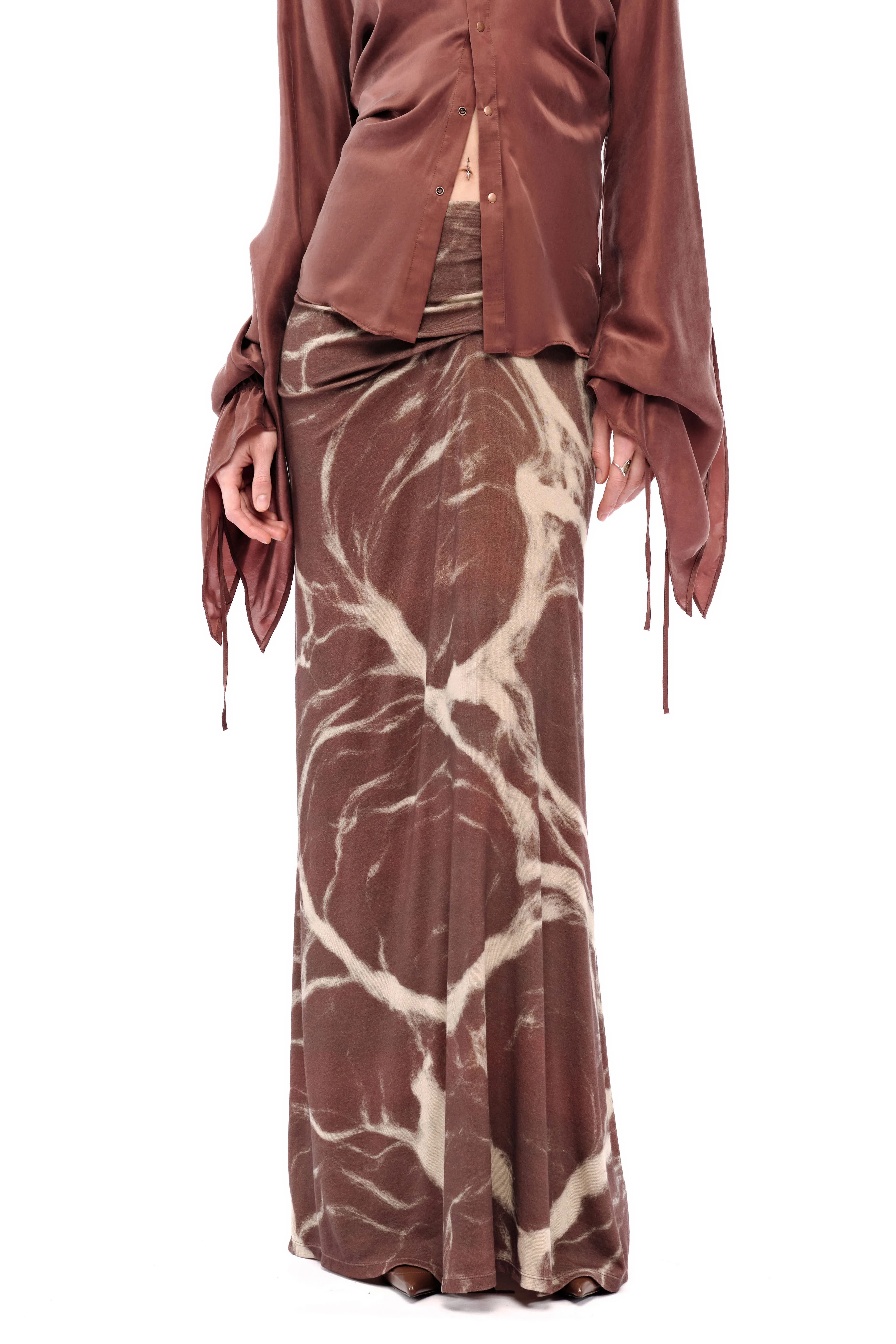 OUDE WAAG 25 autumn and winter printed draped knitted thread skirt OW-OW-25AW-SK03P2BR048-ZHYH brown and gray print - Image 8