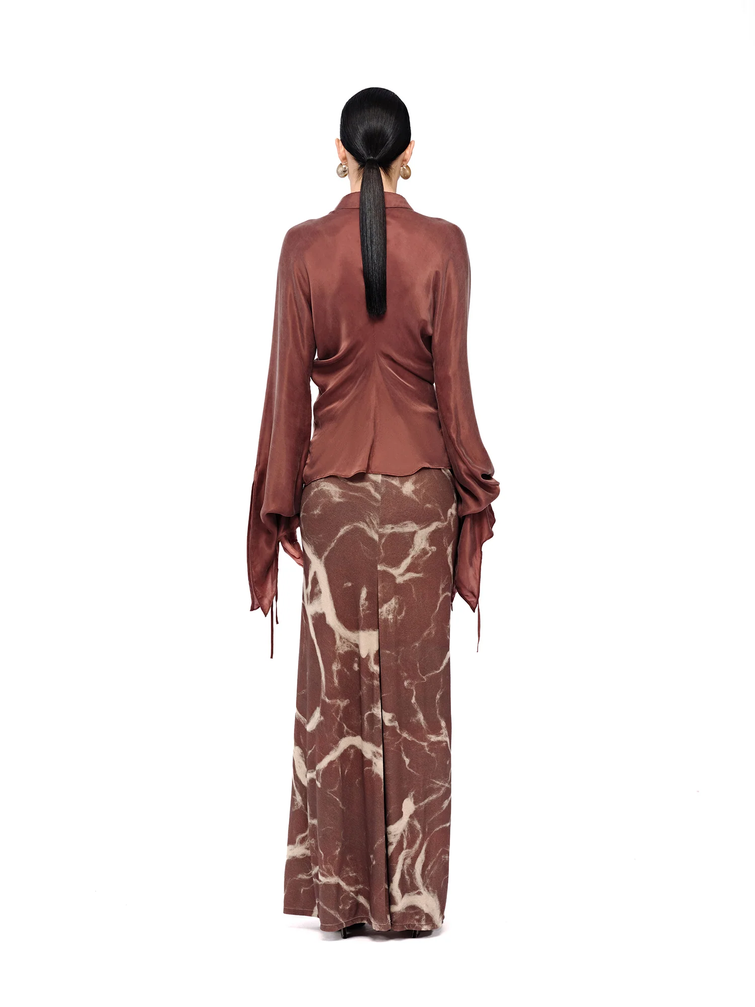 OUDE WAAG 25 autumn and winter printed draped knitted thread skirt OW-OW-25AW-SK03P2BR048-ZHYH brown and gray print - Image 9