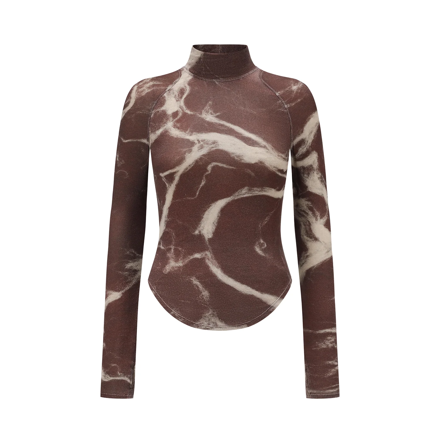 OUDE WAAG 25 Autumn and Winter Raglan Sleeve Ribbed Top OW-OW-25AW-TP07-ZHYH Brown and Gray Print - Image 4