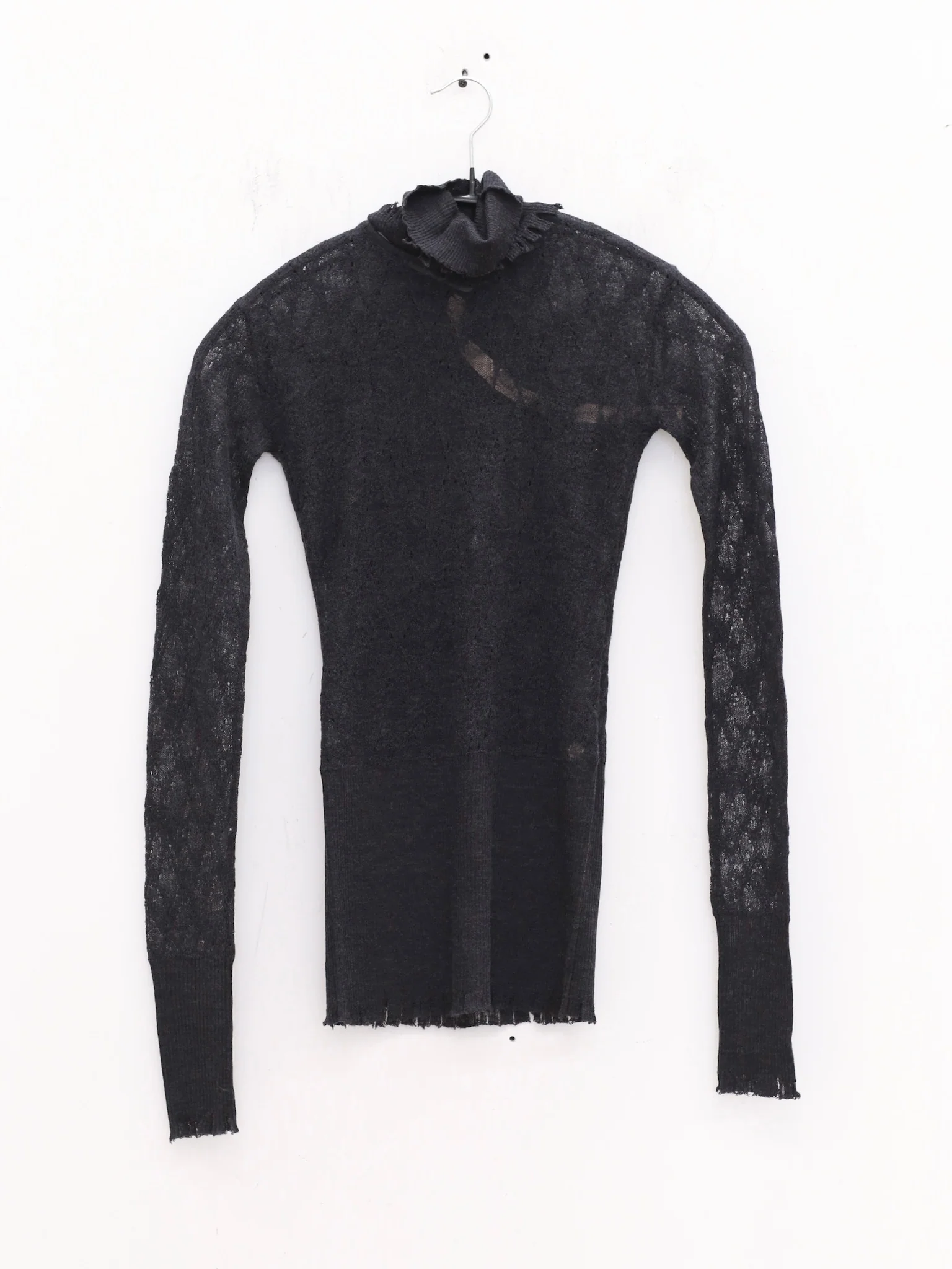 OUDE WAAG 25 Early Autumn Plaid Lace Knit Top OW-OW-25PF-KT01W1BU690-SL Dark Blue - Image 6