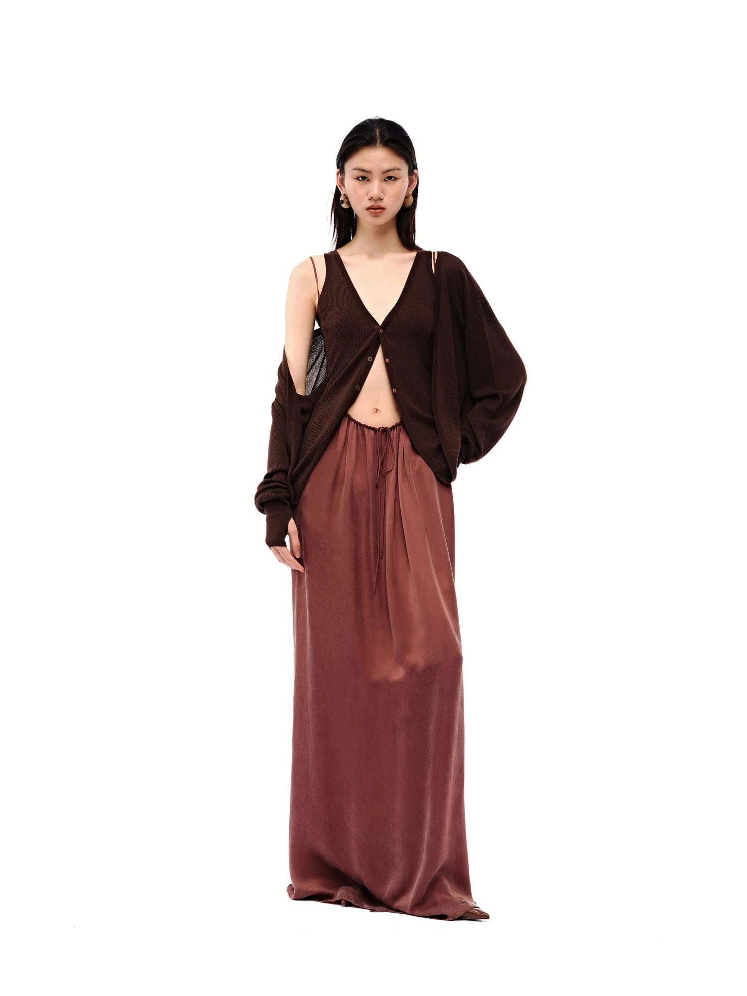 OUDE WAAG 25 Fall/Winter Faux Two-Piece Wool Knit Cardigan OW-OW-25AW-KT16W1BR440-KF Coffee Brown - Image 11
