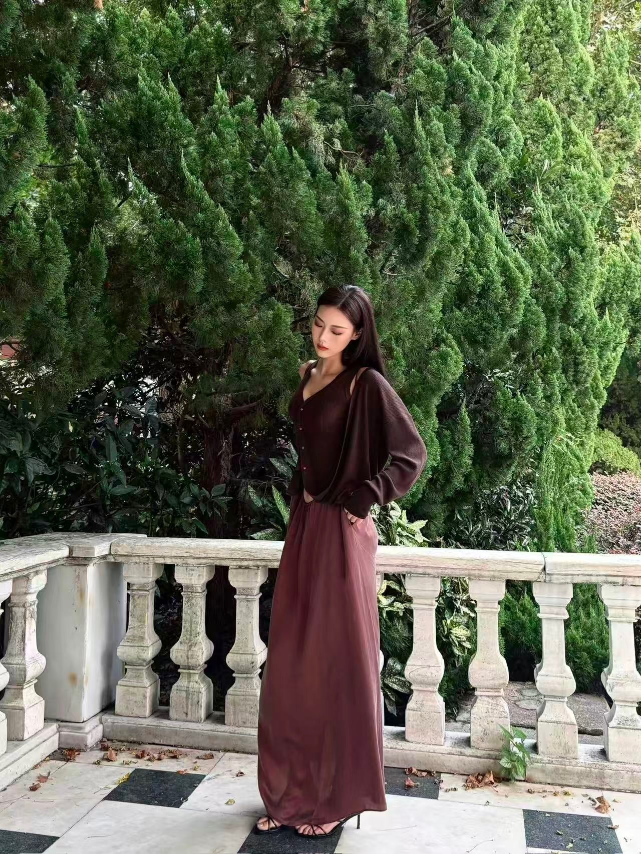 OUDE WAAG 25 Fall/Winter Faux Two-Piece Wool Knit Cardigan OW-OW-25AW-KT16W1BR440-KF Coffee Brown - Image 13