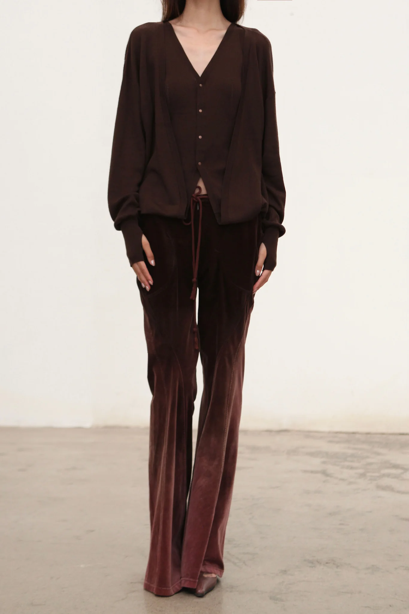 OUDE WAAG 25 Fall/Winter Faux Two-Piece Wool Knit Cardigan OW-OW-25AW-KT16W1BR440-KF Coffee Brown - Image 2