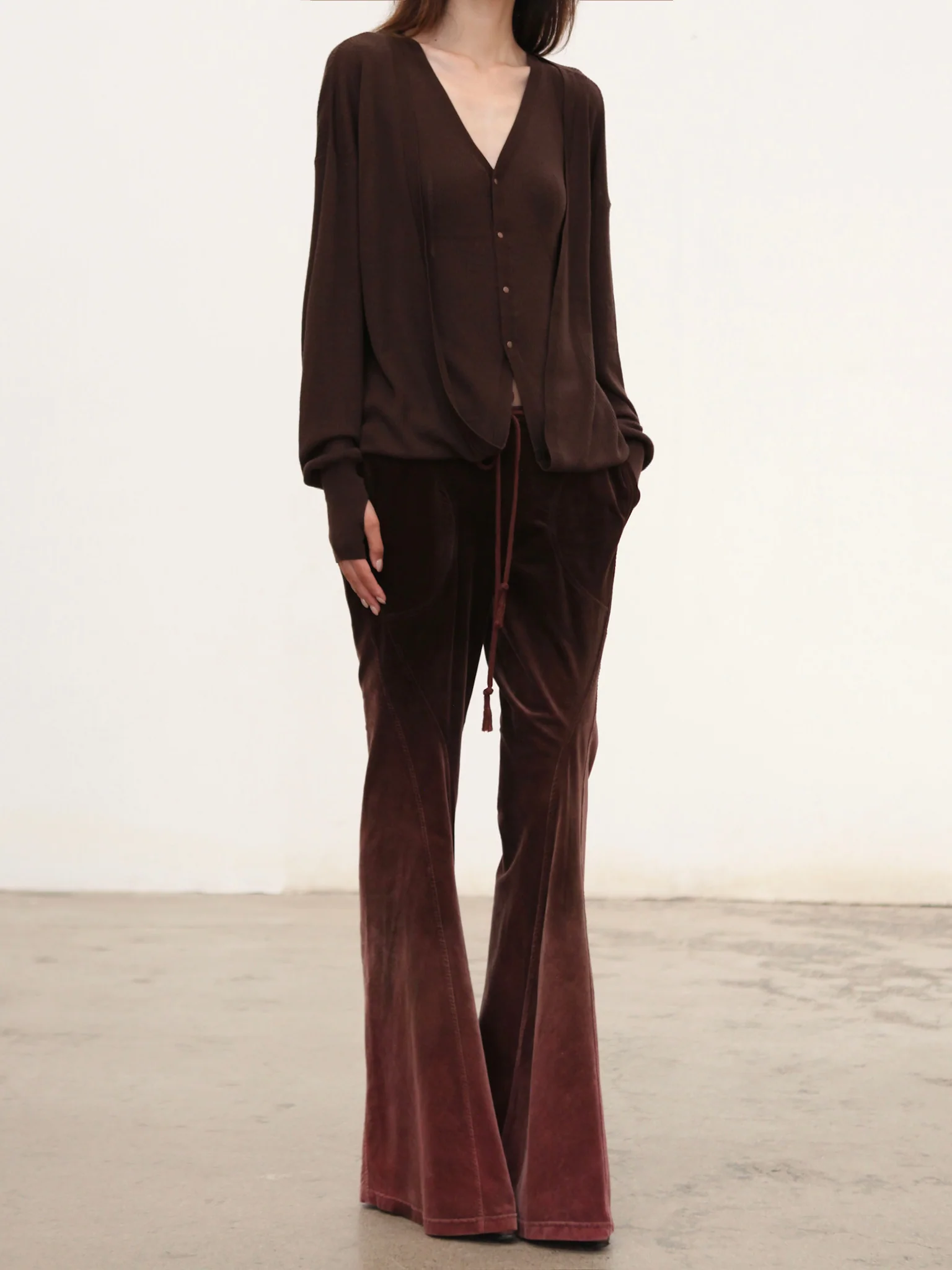 OUDE WAAG 25 Fall/Winter Faux Two-Piece Wool Knit Cardigan OW-OW-25AW-KT16W1BR440-KF Coffee Brown - Image 5