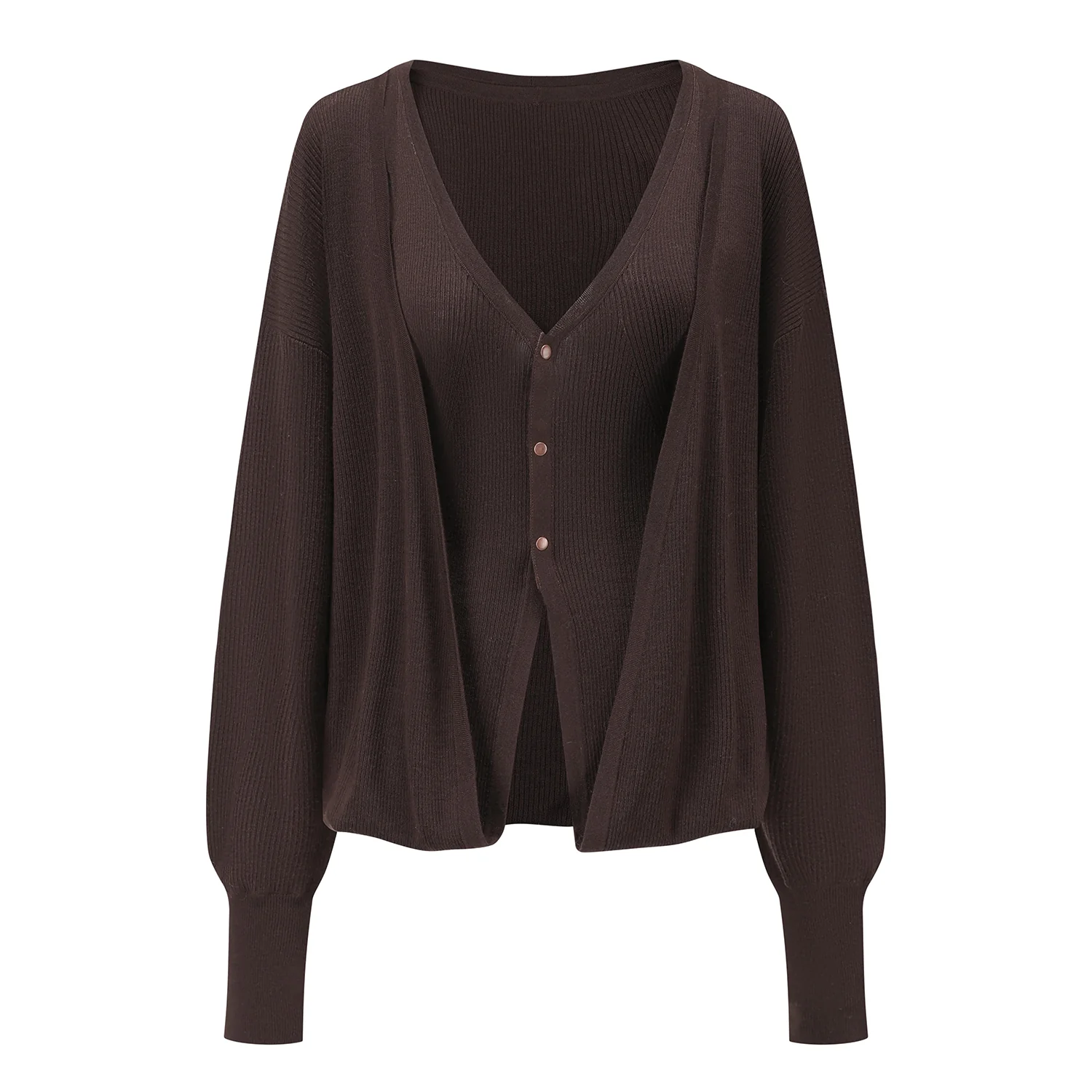 OUDE WAAG 25 Fall/Winter Faux Two-Piece Wool Knit Cardigan OW-OW-25AW-KT16W1BR440-KF Coffee Brown - Image 6