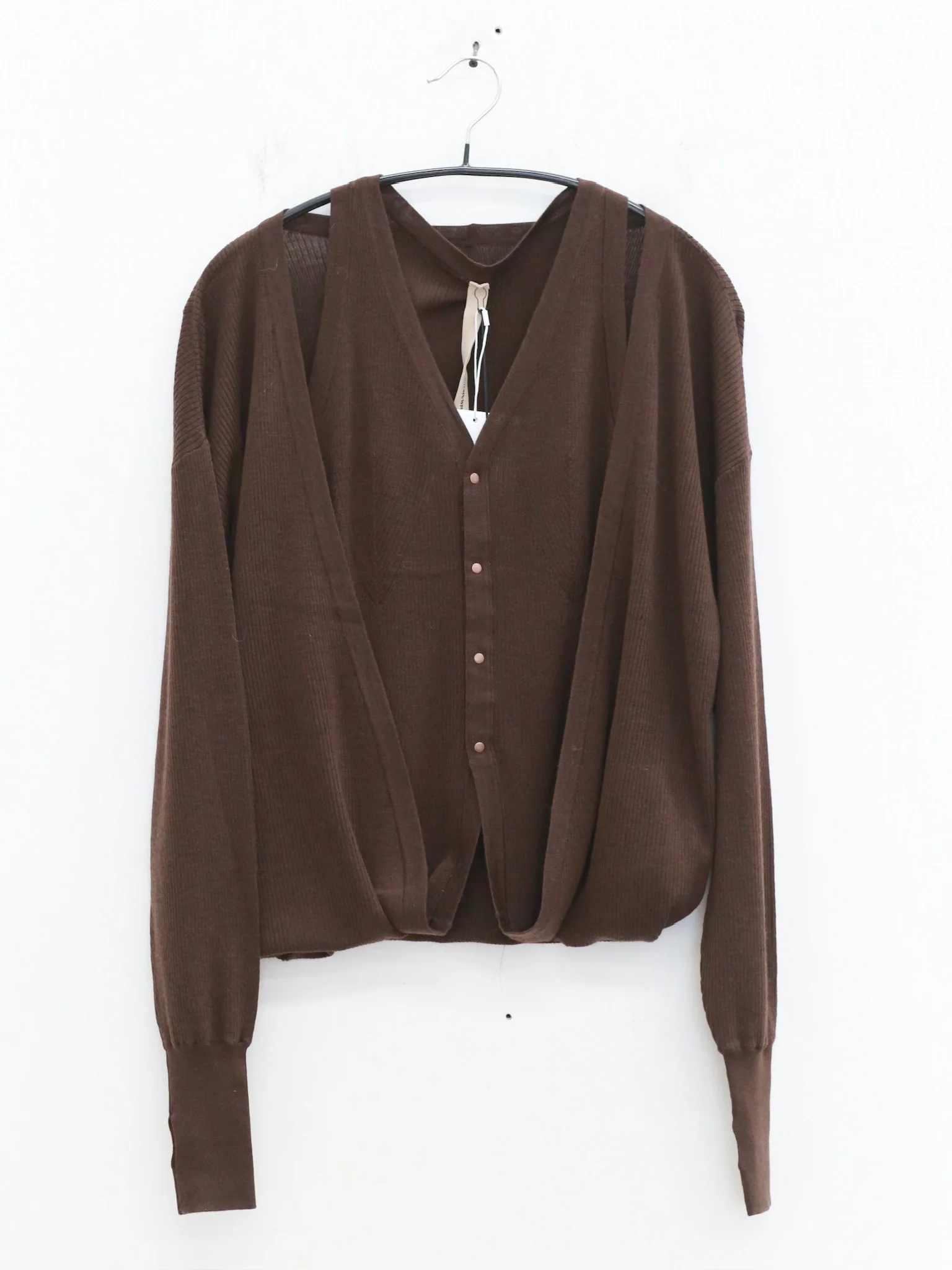 OUDE WAAG 25 Fall/Winter Faux Two-Piece Wool Knit Cardigan OW-OW-25AW-KT16W1BR440-KF Coffee Brown - Image 7