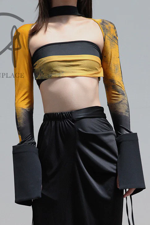 OUDE WAAG Around the Neck Printed Double Layer Tube Top OW-21AW-AS11OR039 Orange Black OW-21AW-AS11