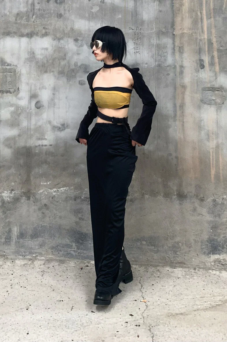 OUDE WAAG Around the Neck Printed Double Layer Tube Top OW-21AW-AS11OR039 Orange Black OW-21AW-AS11 - Image 13