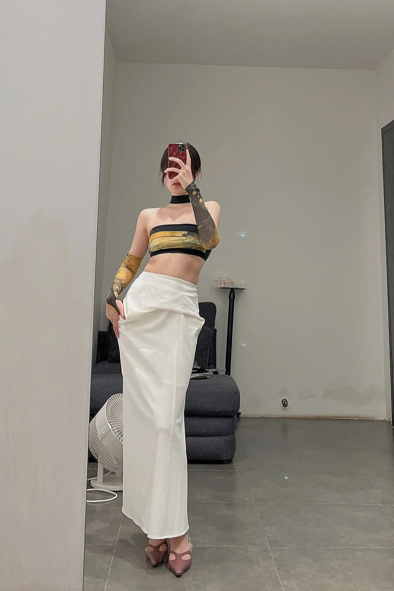 OUDE WAAG Around the Neck Printed Double Layer Tube Top OW-21AW-AS11OR039 Orange Black OW-21AW-AS11 - Image 17