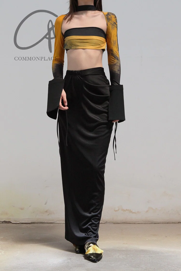 OUDE WAAG Around the Neck Printed Double Layer Tube Top OW-21AW-AS11OR039 Orange Black OW-21AW-AS11 - Image 2