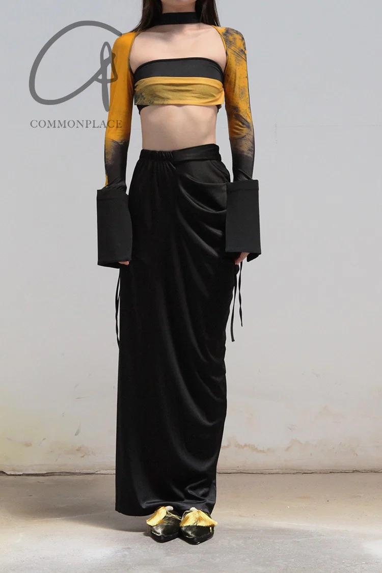 OUDE WAAG Around the Neck Printed Double Layer Tube Top OW-21AW-AS11OR039 Orange Black OW-21AW-AS11 - Image 3