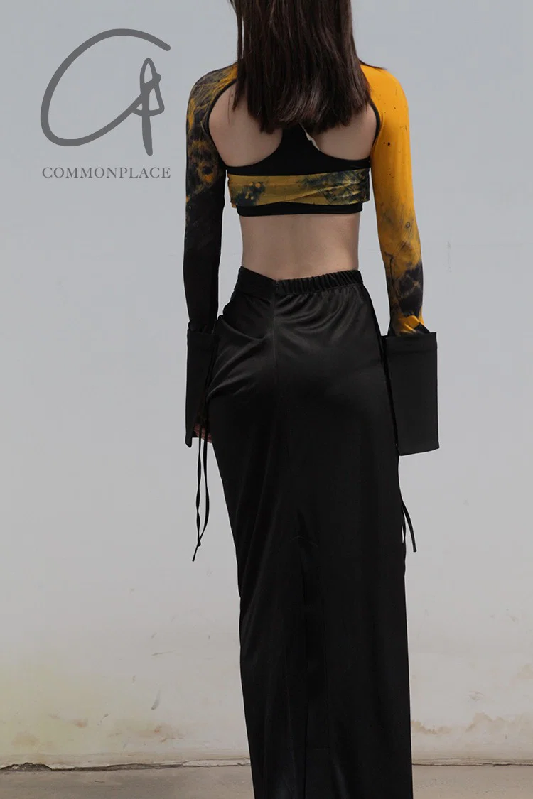 OUDE WAAG Around the Neck Printed Double Layer Tube Top OW-21AW-AS11OR039 Orange Black OW-21AW-AS11 - Image 7