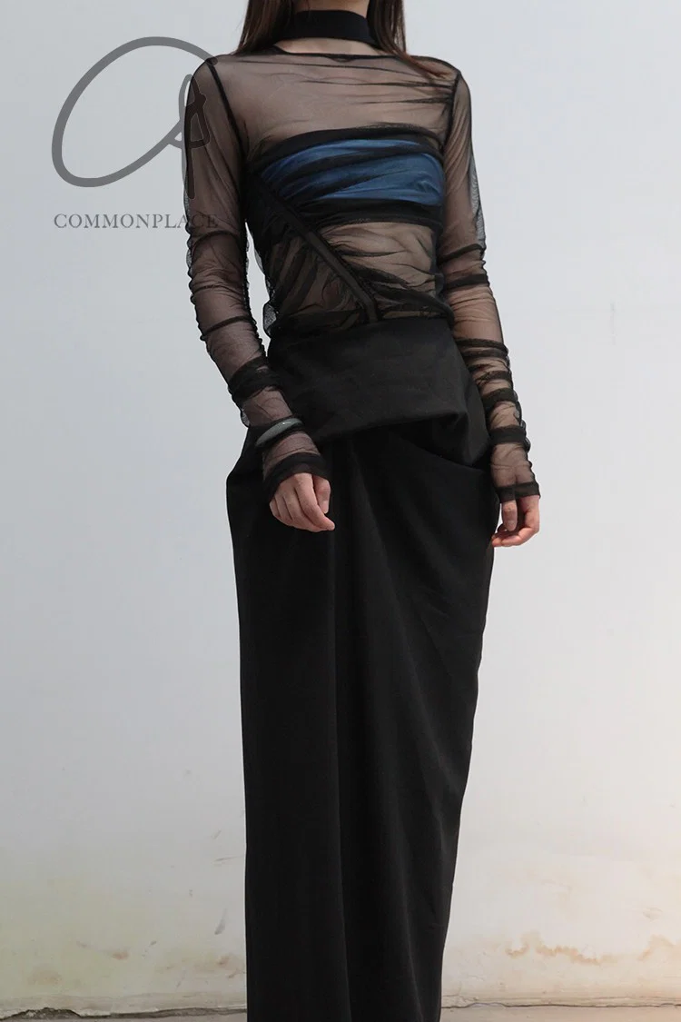 OUDE WAAG Double-layer tube top with print around the neck OW-21AW-AS11BU069 Blue and black OW-21AW-AS11 - Image 12