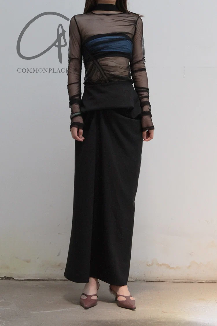 OUDE WAAG Double-layer tube top with print around the neck OW-21AW-AS11BU069 Blue and black OW-21AW-AS11 - Image 13