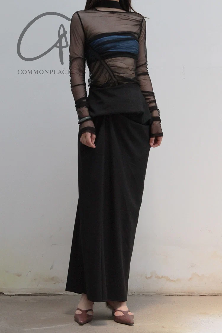 OUDE WAAG Double-layer tube top with print around the neck OW-21AW-AS11BU069 Blue and black OW-21AW-AS11 - Image 14