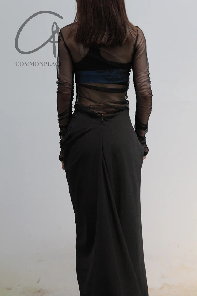 OUDE WAAG Double-layer tube top with print around the neck OW-21AW-AS11BU069 Blue and black OW-21AW-AS11 - Image 15
