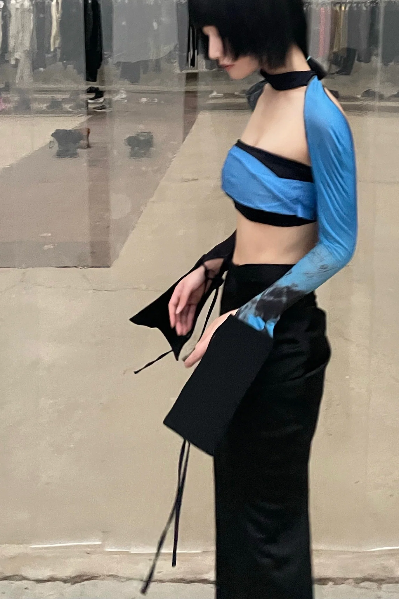 OUDE WAAG Double-layer tube top with print around the neck OW-21AW-AS11BU069 Blue and black OW-21AW-AS11 - Image 17