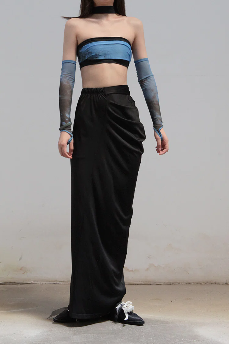 OUDE WAAG Double-layer tube top with print around the neck OW-21AW-AS11BU069 Blue and black OW-21AW-AS11 - Image 2